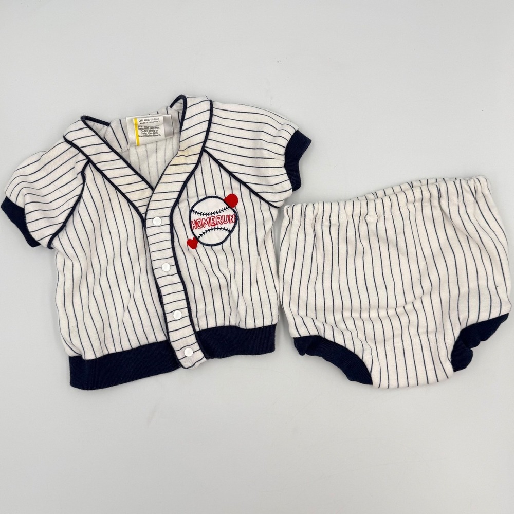 Vtg Baby Togs Baseball Outfit‎ 3–6M | HOMERUN Pinstripe Set Made in Philippines